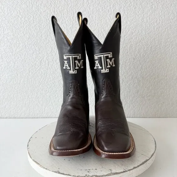 Rod Patrick Mens Cowboy Boots 8.5AA Brown CAYUSE Leather Western Texas A&amp;M Logo