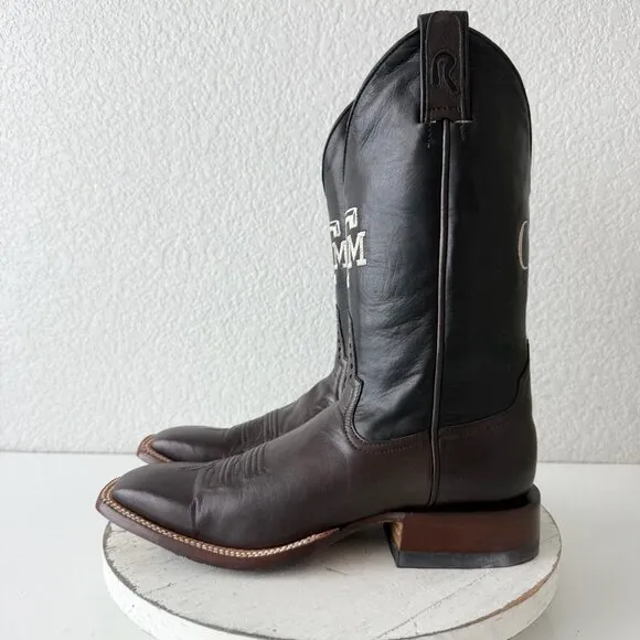 Rod Patrick Mens Cowboy Boots 8.5AA Brown CAYUSE Leather Western Texas A&amp;M Logo