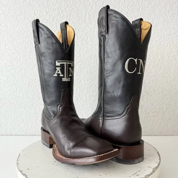Rod Patrick Mens Cowboy Boots 8.5AA Brown CAYUSE Leather Western Texas A&amp;M Logo