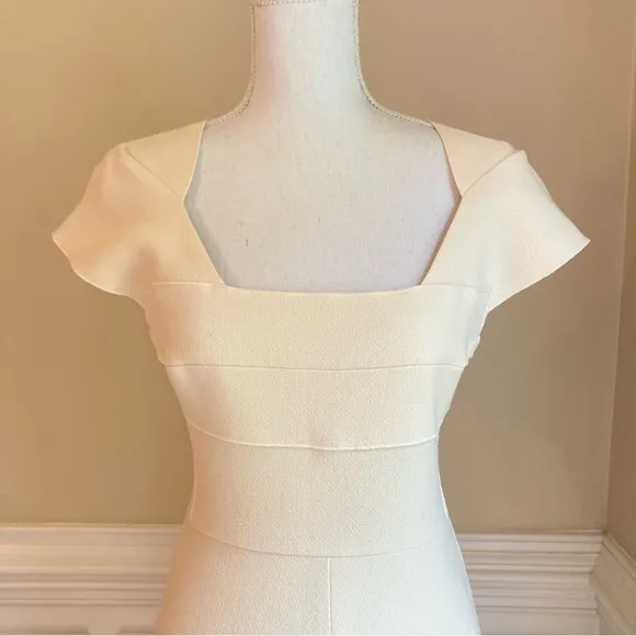 ROLAND MOURET Cream Wool Knit Bodycon Pencil Skirt Dress