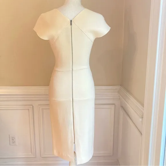 ROLAND MOURET Cream Wool Knit Bodycon Pencil Skirt Dress