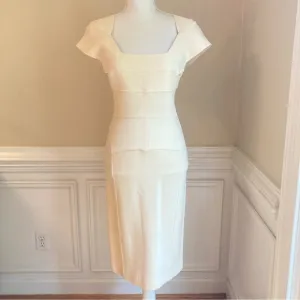 ROLAND MOURET Cream Wool Knit Bodycon Pencil Skirt Dress