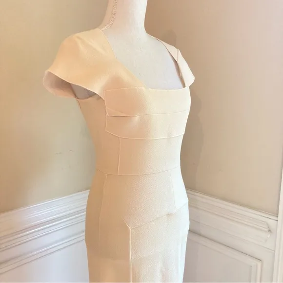 ROLAND MOURET Cream Wool Knit Bodycon Pencil Skirt Dress