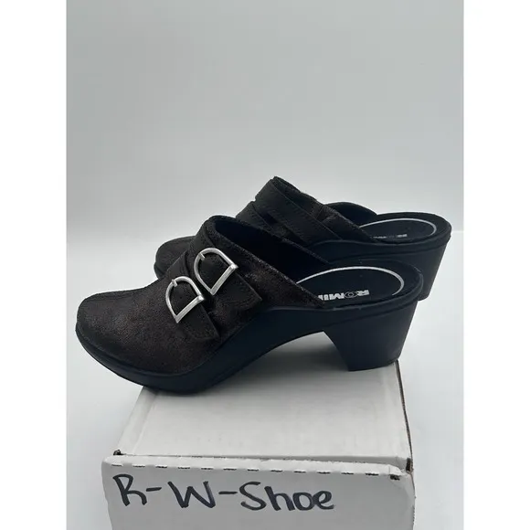 Romina  leather clog buckle Slip-on brown metallic 37 EU/6.0-6.50 US Rubber NWB