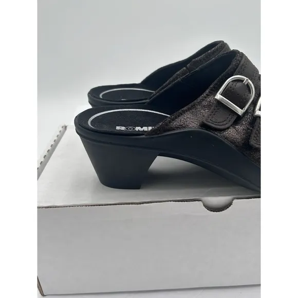 Romina  leather clog buckle Slip-on brown metallic 37 EU/6.0-6.50 US Rubber NWB
