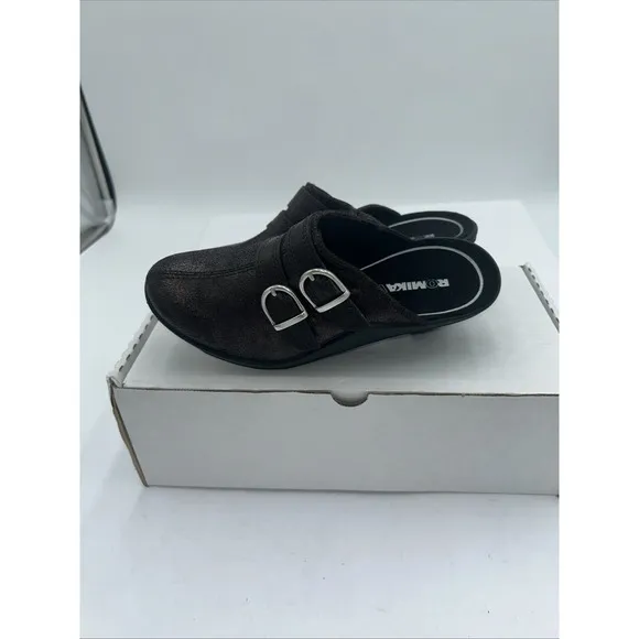 Romina  leather clog buckle Slip-on brown metallic 37 EU/6.0-6.50 US Rubber NWB