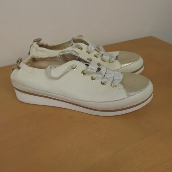 Ron White Sneakers White Cream Champagne Leather Nova Italy