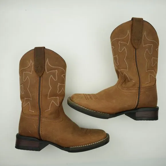 Roper Boots Boys 2 Brown Leather Crazy Horse Western Boots Square Toe