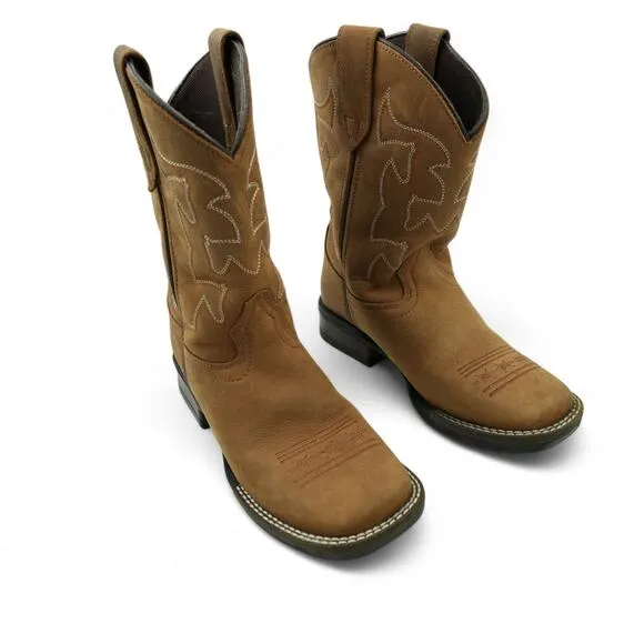 Roper Boots Boys 2 Brown Leather Crazy Horse Western Boots Square Toe