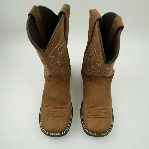 Roper Boots Boys 2 Brown Leather Crazy Horse Western Boots Square Toe