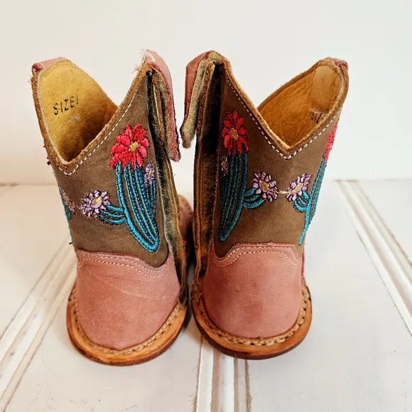 Roper Cowbabies Boots Infant Girls Size 3 Leather Cactus Western Square Toe