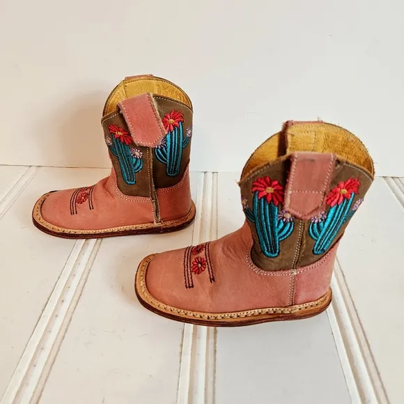 Roper Cowbabies Boots Infant Girls Size 3 Leather Cactus Western Square Toe