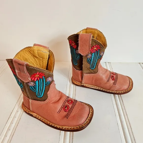 Roper Cowbabies Boots Infant Girls Size 3 Leather Cactus Western Square Toe