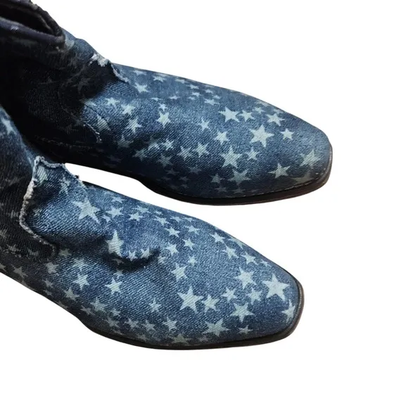 Roper Merica Denim Snip Toe Western Boots Blue Stars 8.5 Stone Wash Western NWT