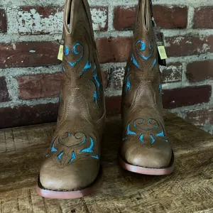 Roper size 2 glitter breeze tan Square, toe cowboy boots, NWT faux leather