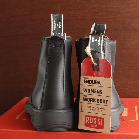 Rossi Boots WMS SZ AU 7 US 8 Black Endura Leather Chelsea Ankle Work Utility NIB