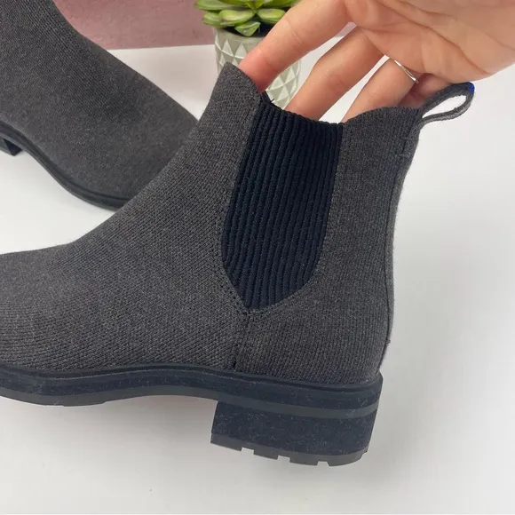 Rothy's Gray Black Lug Ankle Boots Wool Graphite Women Size 9 Shoes Booties