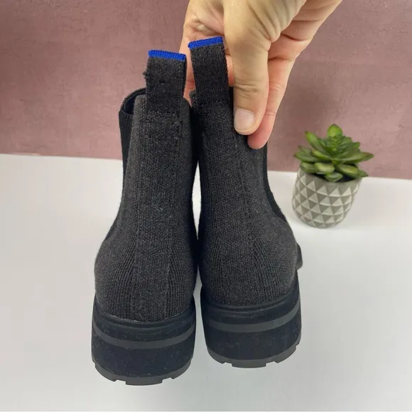 Rothy's Gray Black Lug Ankle Boots Wool Graphite Women Size 9 Shoes Booties