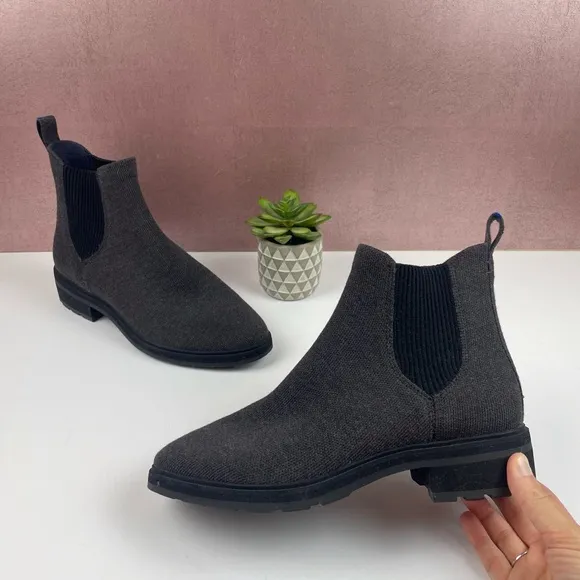 Rothy's Gray Black Lug Ankle Boots Wool Graphite Women Size 9 Shoes Booties