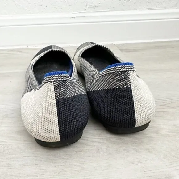 Rothy's The Flat Round Cap Toe Plaid Blue Halo Limited Edition Ballet‎ Shoes 6.5