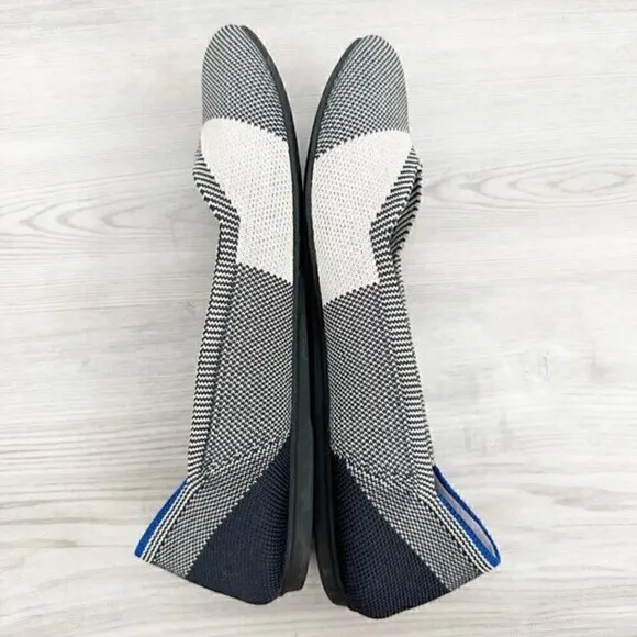 Rothy's The Flat Round Cap Toe Plaid Blue Halo Limited Edition Ballet‎ Shoes 6.5