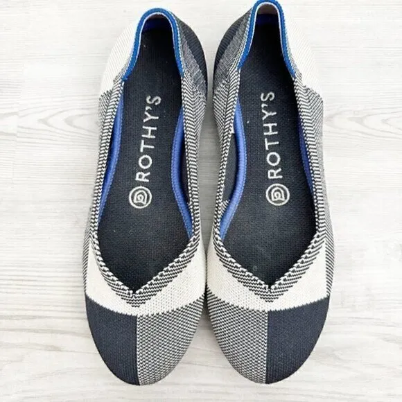 Rothy's The Flat Round Cap Toe Plaid Blue Halo Limited Edition Ballet‎ Shoes 6.5