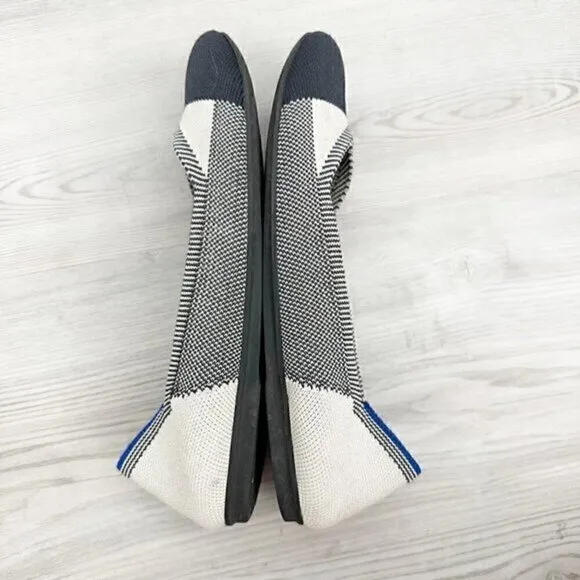 Rothy's The Flat Round Cap Toe Plaid Blue Halo Limited Edition Ballet‎ Shoes 6.5