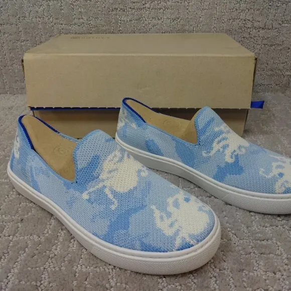 Rothy's The Kid Blue Octopus Knit Slip On Sneaker Shoes Multiple Sizes