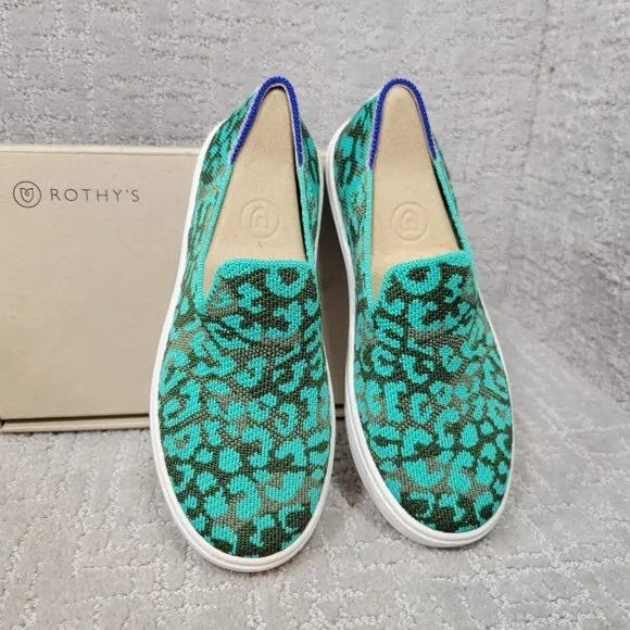 Rothy's The Kids Sneaker Aqua Camo Slip On Shoes Little Kids Size 2