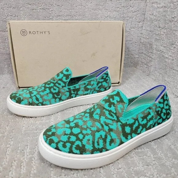 Rothy's The Kids Sneaker Aqua Camo Slip On Shoes Little Kids Size 2