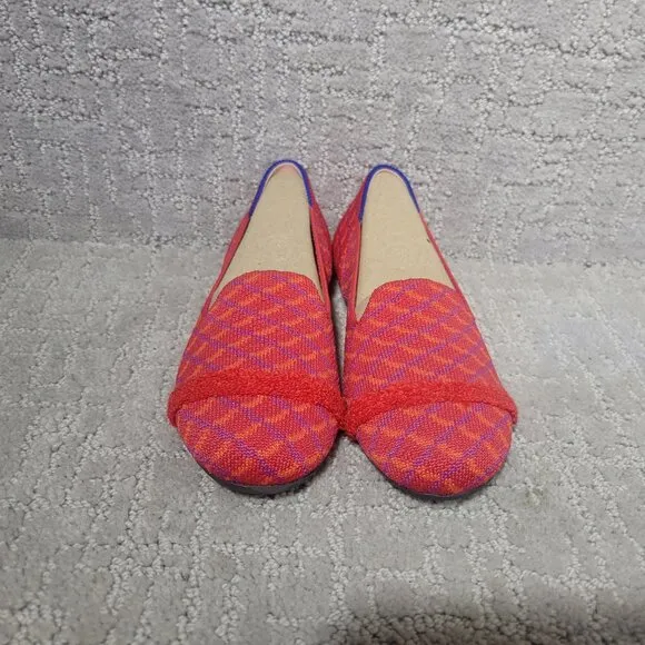 Rothy's The Loafer Girls Size US 1 Red Pomegranate Grid Round Toe Slip on Shoes