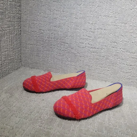 Rothy's The Loafer Girls Size US 1 Red Pomegranate Grid Round Toe Slip on Shoes