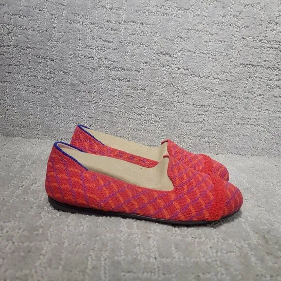 Rothy's The Loafer Girls Size US 1 Red Pomegranate Grid Round Toe Slip on Shoes