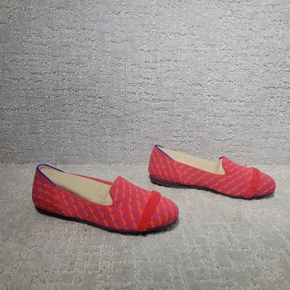 Rothy's The Loafer Girls Size US 1 Red Pomegranate Grid Round Toe Slip on Shoes