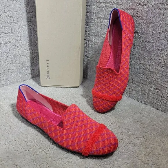 Rothys The Loafer Womens Size 8 US Pomegranate Grid Round Toe Slip on Flat Shoes