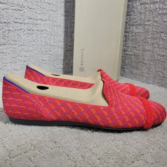Rothys The Loafer Womens Size 8 US Pomegranate Grid Round Toe Slip on Flat Shoes