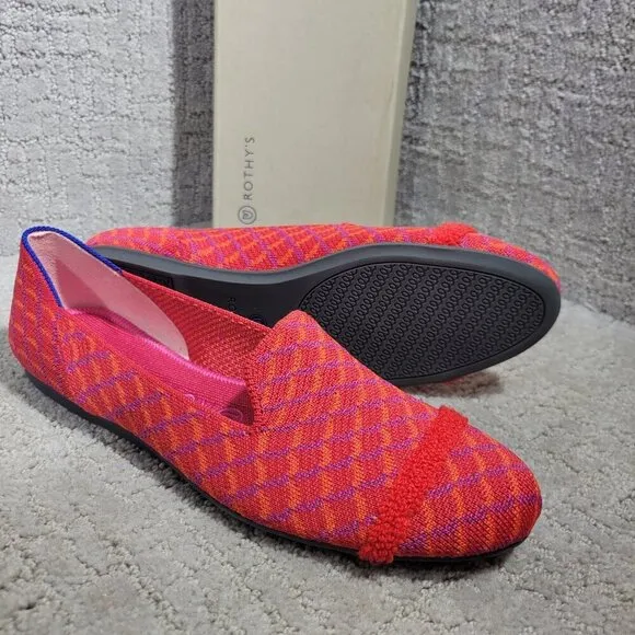 Rothys The Loafer Womens Size 8 US Pomegranate Grid Round Toe Slip on Flat Shoes