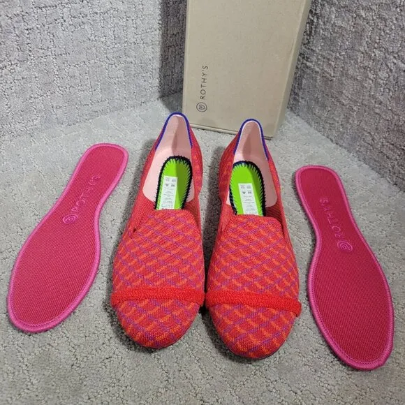 Rothys The Loafer Womens Size 8 US Pomegranate Grid Round Toe Slip on Flat Shoes