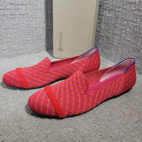 Rothys The Loafer Womens Size 8 US Pomegranate Grid Round Toe Slip on Flat Shoes