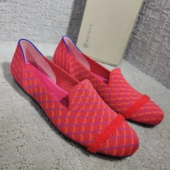 Rothys The Loafer Womens Size 8 US Pomegranate Grid Round Toe Slip on Flat Shoes