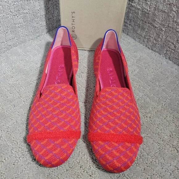 Rothys The Loafer Womens Size 8 US Pomegranate Grid Round Toe Slip on Flat Shoes