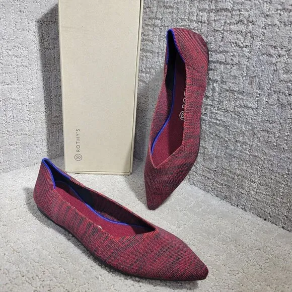 Rothys The Point Crimson Heather Retired Pointy Toe Slip on Shoes Multiple Sizes