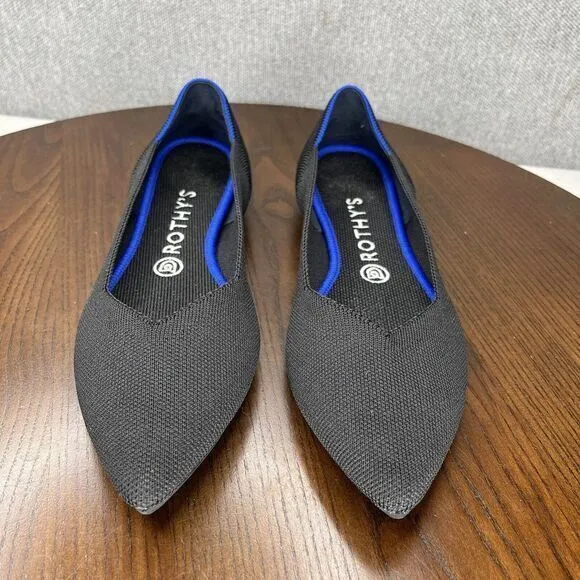 Rothy's The‎ Point Flat Shoes Women's 9.5 Black  Knit Washable Slip On Loafers