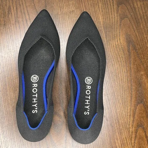 Rothy's The‎ Point Flat Shoes Women's 9.5 Black  Knit Washable Slip On Loafers