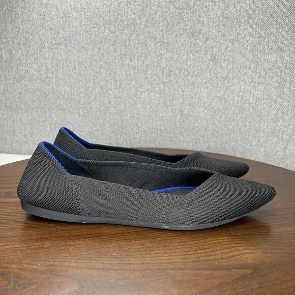 Rothy's The‎ Point Flat Shoes Women's 9.5 Black  Knit Washable Slip On Loafers