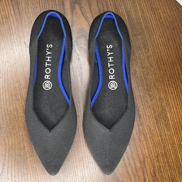 Rothy's The‎ Point Flat Shoes Women's 9.5 Black  Knit Washable Slip On Loafers