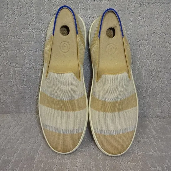 Rothy's The Sneaker Women's Size 8.5 US Tan Birch Stripe Round Toe Slip On Shoes