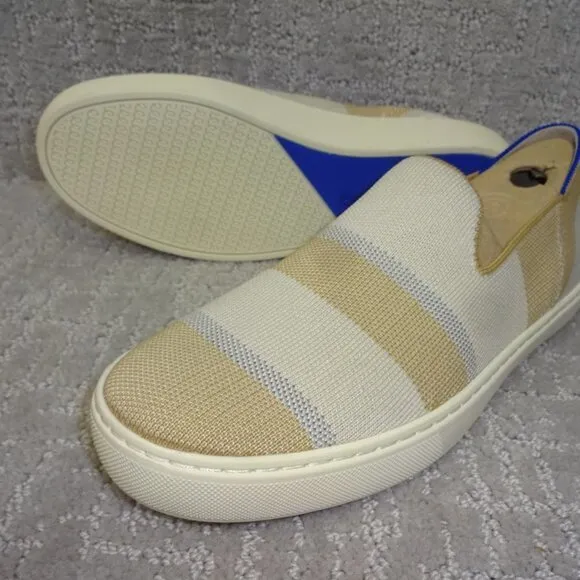 Rothy's The Sneaker Women's Size 8.5 US Tan Birch Stripe Round Toe Slip On Shoes