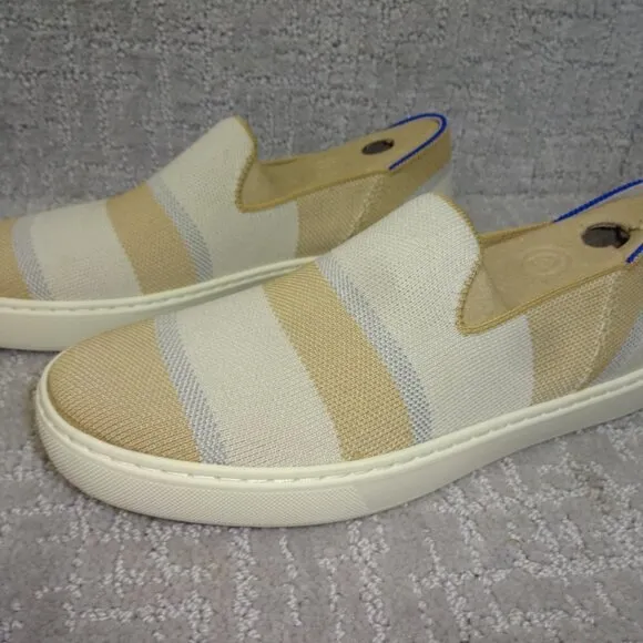 Rothy's The Sneaker Women's Size 8.5 US Tan Birch Stripe Round Toe Slip On Shoes