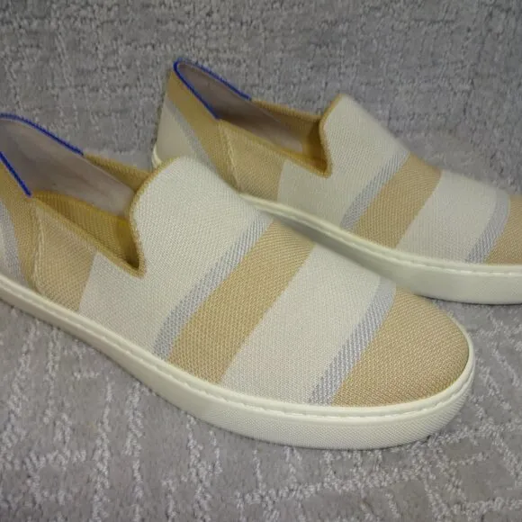 Rothy's The Sneaker Women's Size 8.5 US Tan Birch Stripe Round Toe Slip On Shoes